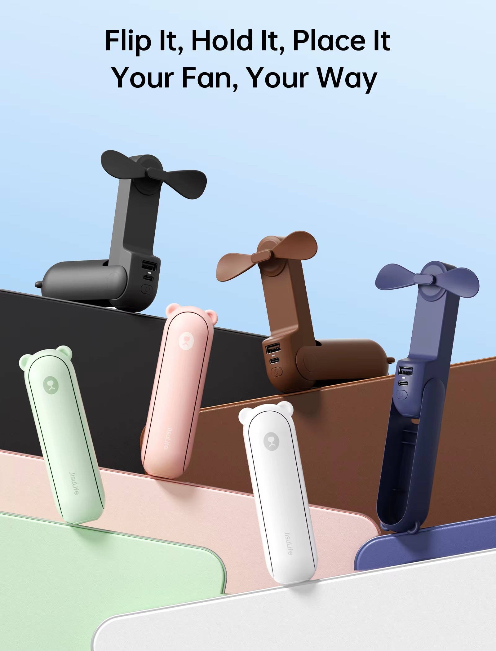 Portable Fan Mini Handheld Fan USB 4500Mah Recharge Hand Held Small 3 In1 Pocket Fan with Power Bank Flashlight Feature