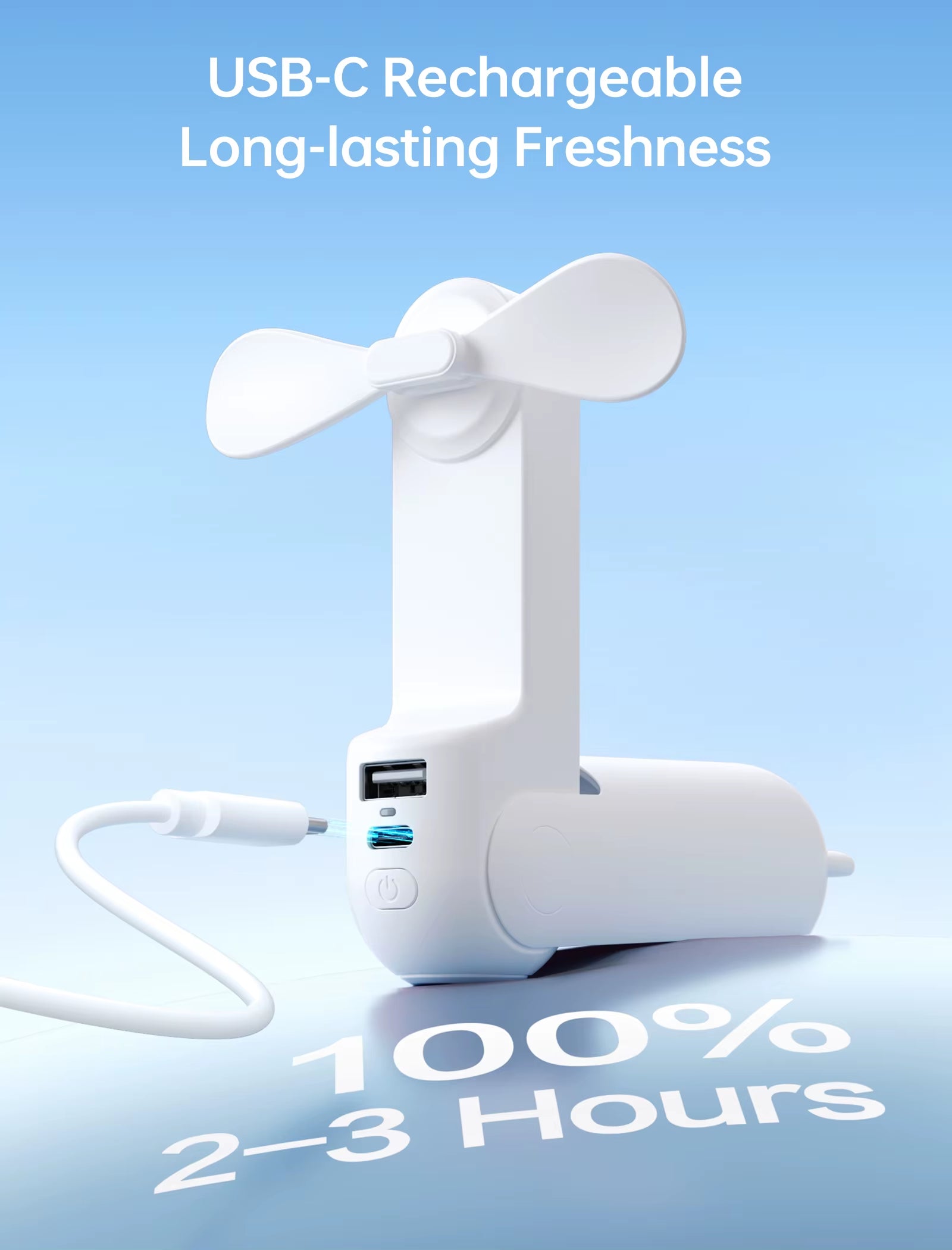 Portable Fan Mini Handheld Fan USB 4500Mah Recharge Hand Held Small 3 In1 Pocket Fan with Power Bank Flashlight Feature