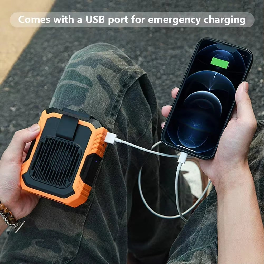 4000Mah Portable Mini Waist Fan Wearable Personal Fan 3 Speed USB Rechargeable Waist Clip Fan Emergency Mobile Power for Outdoor
